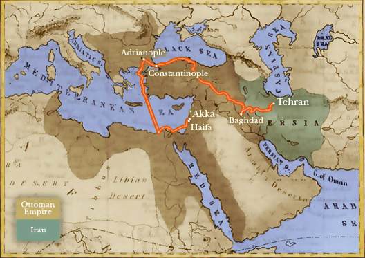 نقشه و مسیر تبعید عبدالبهاء